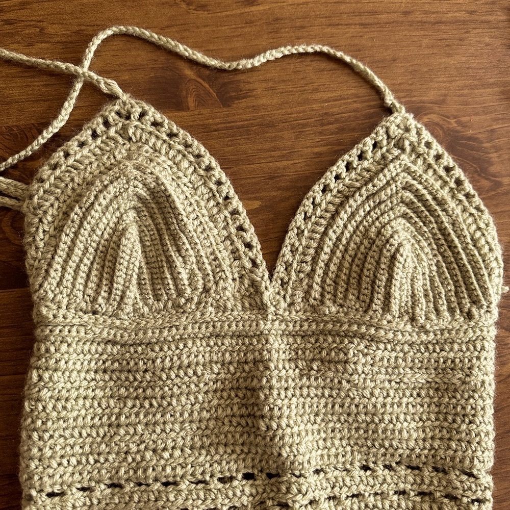 BOHO Coachella crochet sage green halter top & daisy flower purse